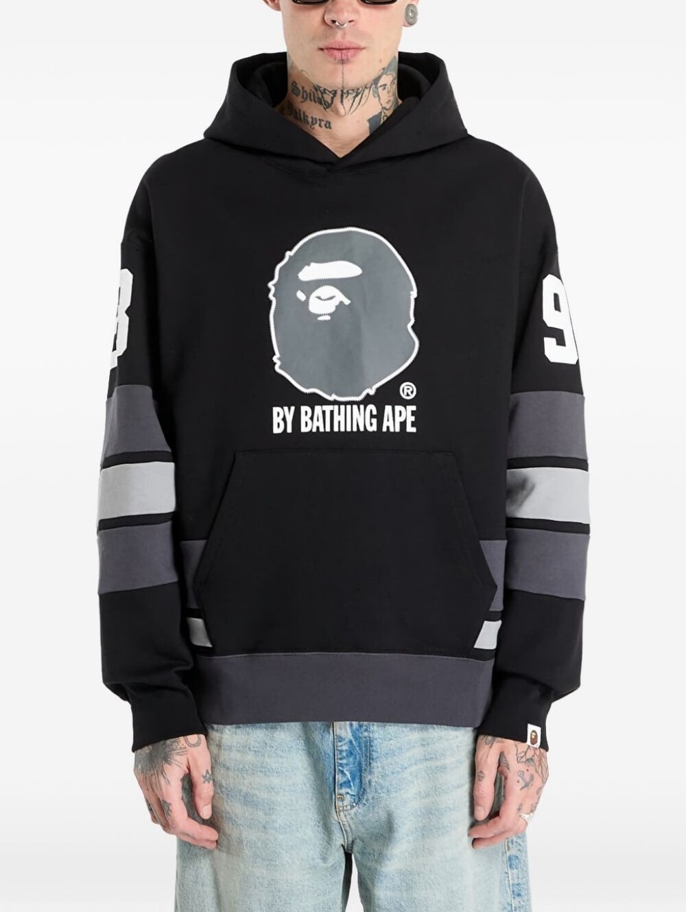 Brand New Bape A Bathing Ape Black Jersey Hoodie Relaxed Fit Large